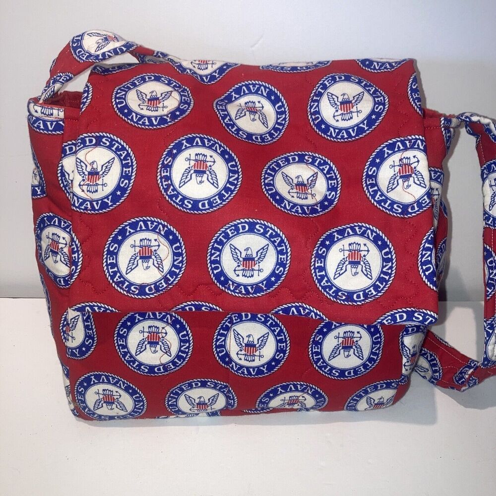 Cotton United States Navy Medallion Red White Blue Fabric Purse Bag Tote EE